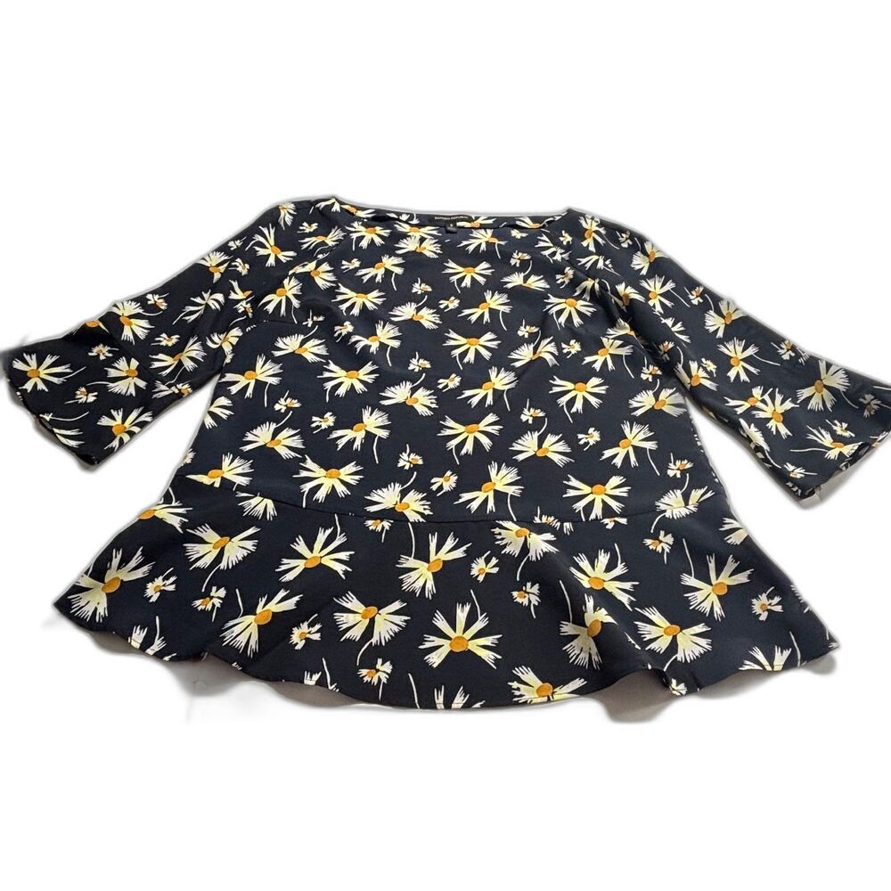 Banana Republic Navy Blue Daisy Floral Peplum Blouse 3/4 Sleeve Spring Casual Sm - Picture 3 of 12